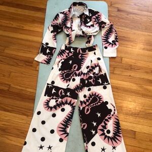 2 piece set wide leg pants and button down